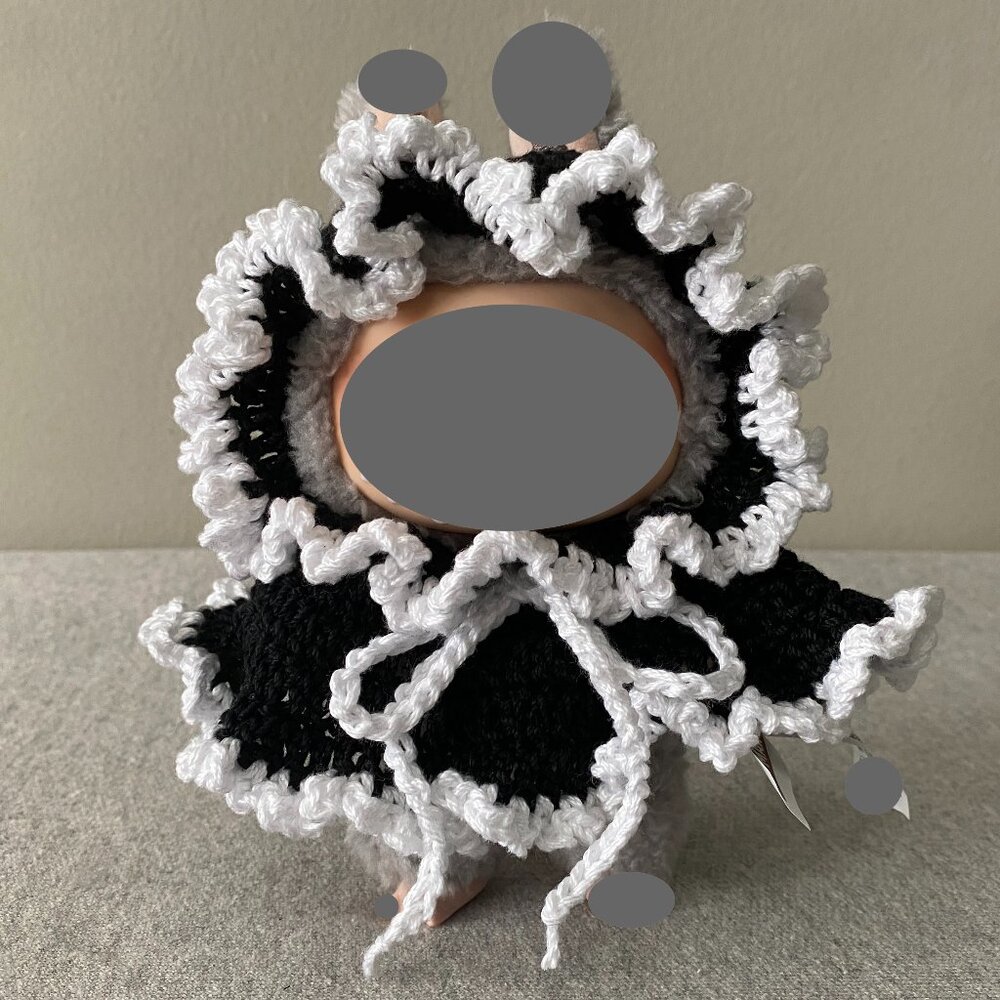 Handmade Crochet Black White Hooded Cloak Outfit for 17cm Doll 1-Piece Set